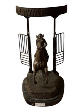 Delaware Park Bronze Horse Racing Statue Marble Base Sculpture Jockey